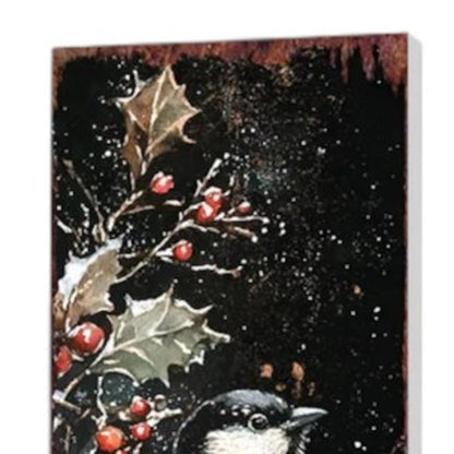 42" Black Red And Green Christmas Chickadee Solid Wood Birds Garden Stake-4