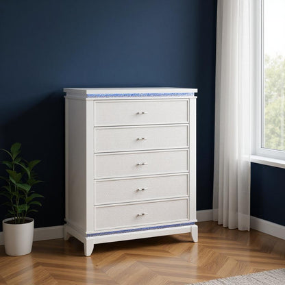 36" White Faux Crystal Glitter Wood Lighted Five Drawer Dresser-0