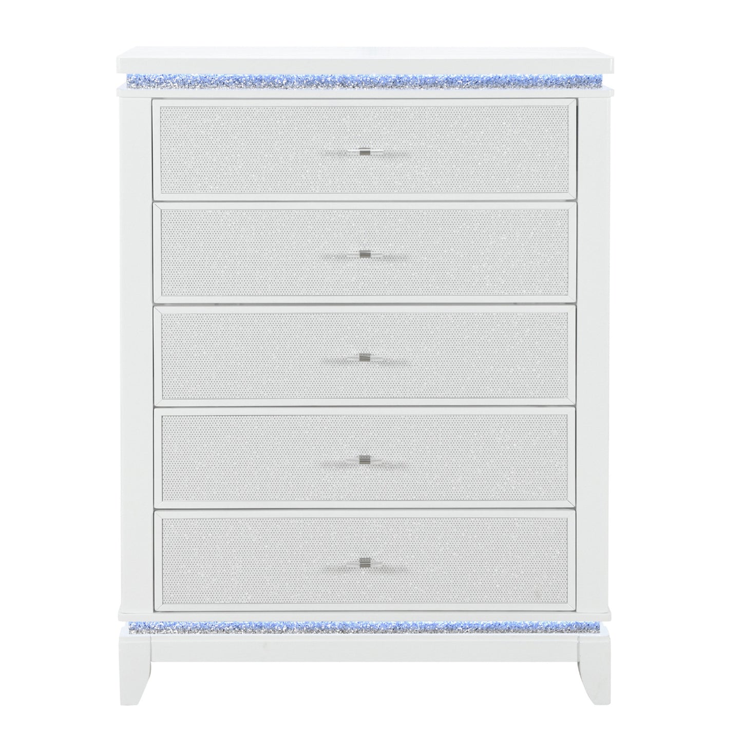 36" White Faux Crystal Glitter Wood Lighted Five Drawer Dresser-1