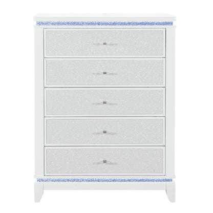 36" White Faux Crystal Glitter Wood Lighted Five Drawer Dresser-1