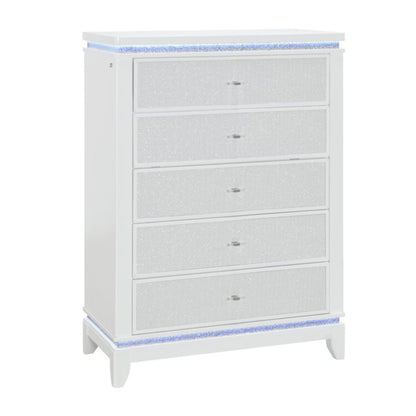36" White Faux Crystal Glitter Wood Lighted Five Drawer Dresser-2