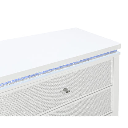 36" White Faux Crystal Glitter Wood Lighted Five Drawer Dresser-5