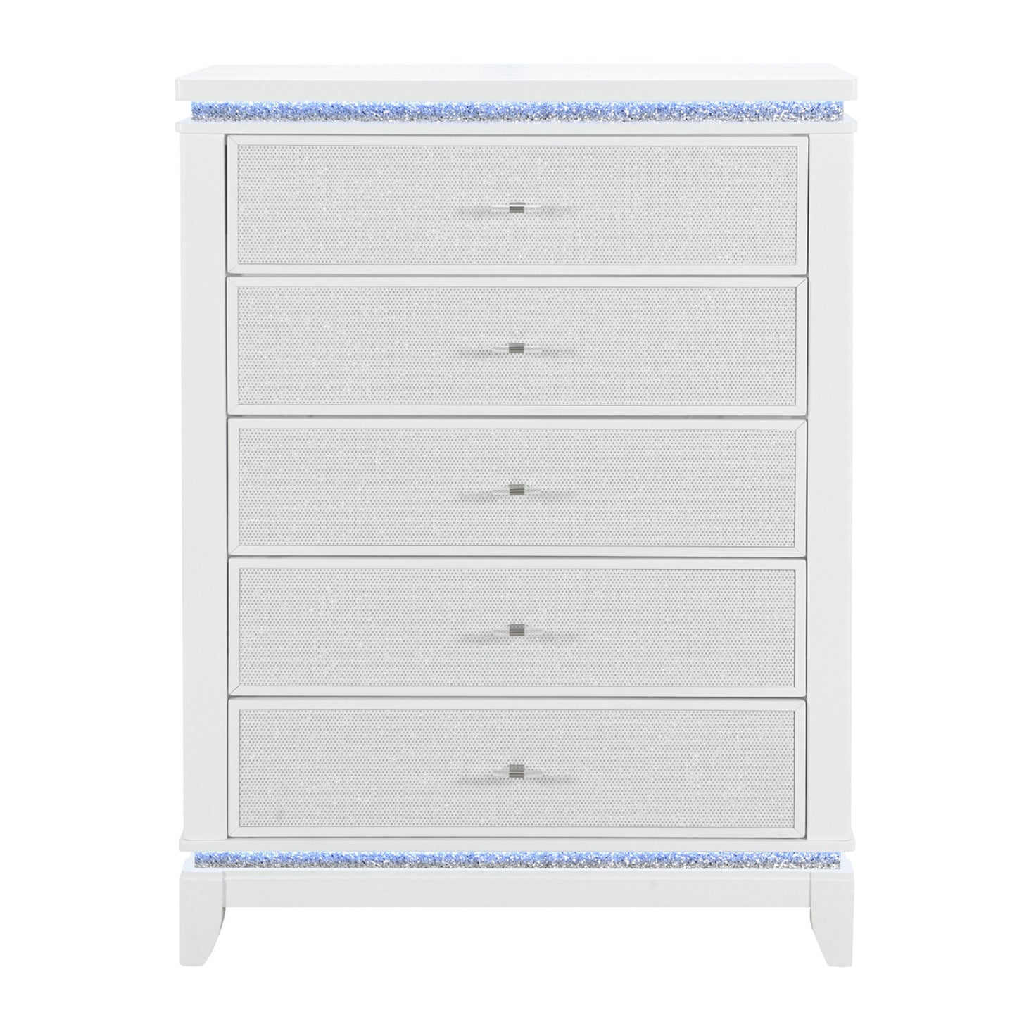 36" White Faux Crystal Glitter Wood Lighted Five Drawer Dresser-7