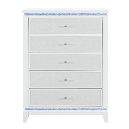 36" White Faux Crystal Glitter Wood Lighted Five Drawer Dresser-7