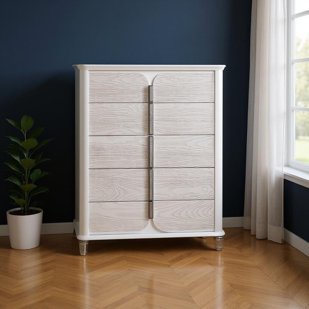 38" Gray And White Wood Five Drawer Dresser-0