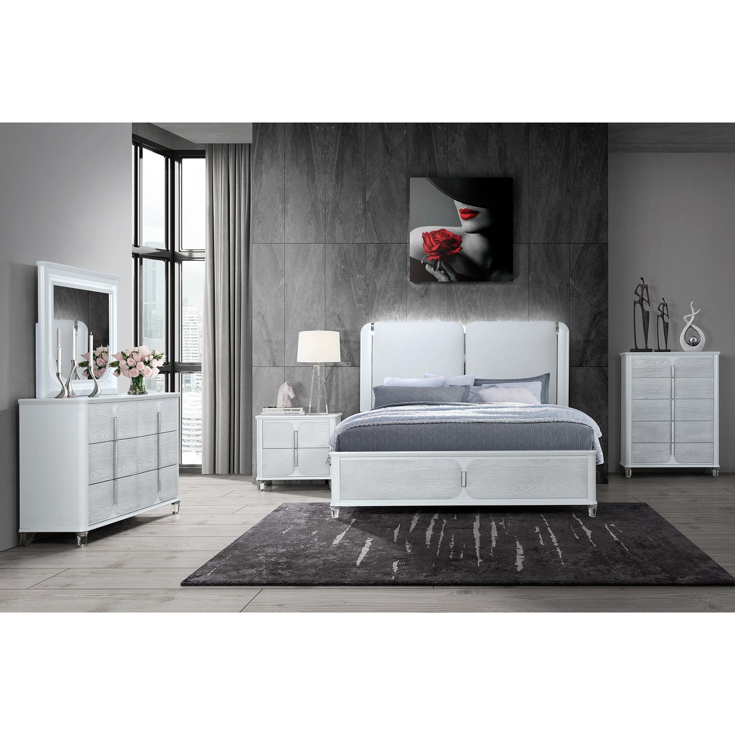 38" Gray And White Wood Five Drawer Dresser-8