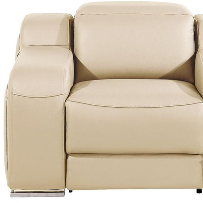 41" Beige Italian Leather Wall Hugger Recliner With USB-8