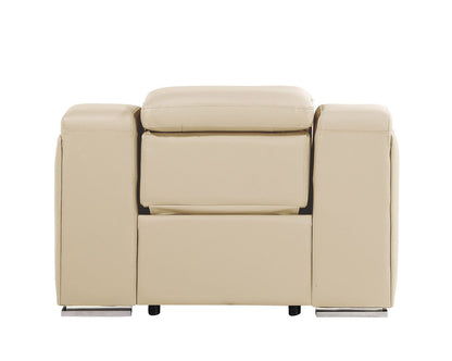 41" Beige Italian Leather Wall Hugger Recliner With USB-4