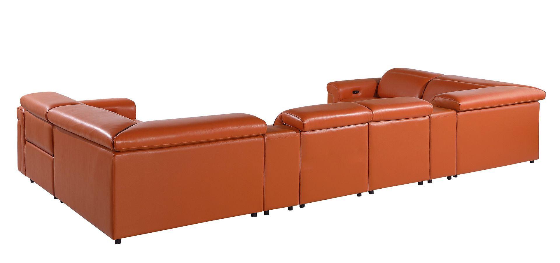 Camel Italian Leather Power Reclining U Shaped Eight Piece Corner Sectional With Console-3