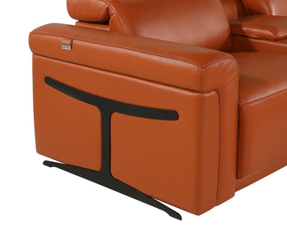 Camel Italian Leather Power Reclining U Shaped Eight Piece Corner Sectional With Console-4