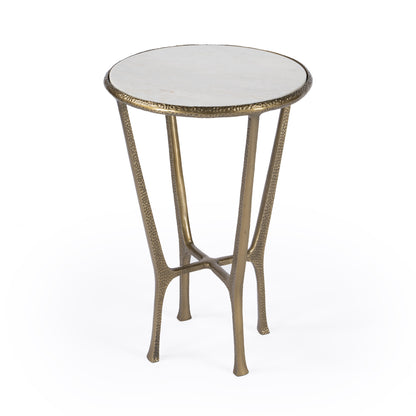 23" White and Gold Distressed Marble and Aluminum Round End Table-0