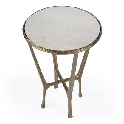 23" White and Gold Distressed Marble and Aluminum Round End Table-2