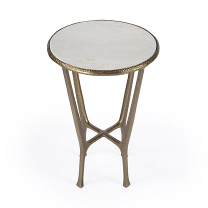 23" White and Gold Distressed Marble and Aluminum Round End Table-3