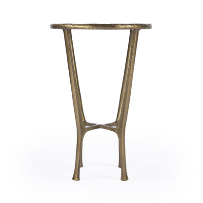 23" White and Gold Distressed Marble and Aluminum Round End Table-4