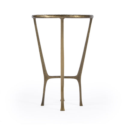 23" White and Gold Distressed Marble and Aluminum Round End Table-5