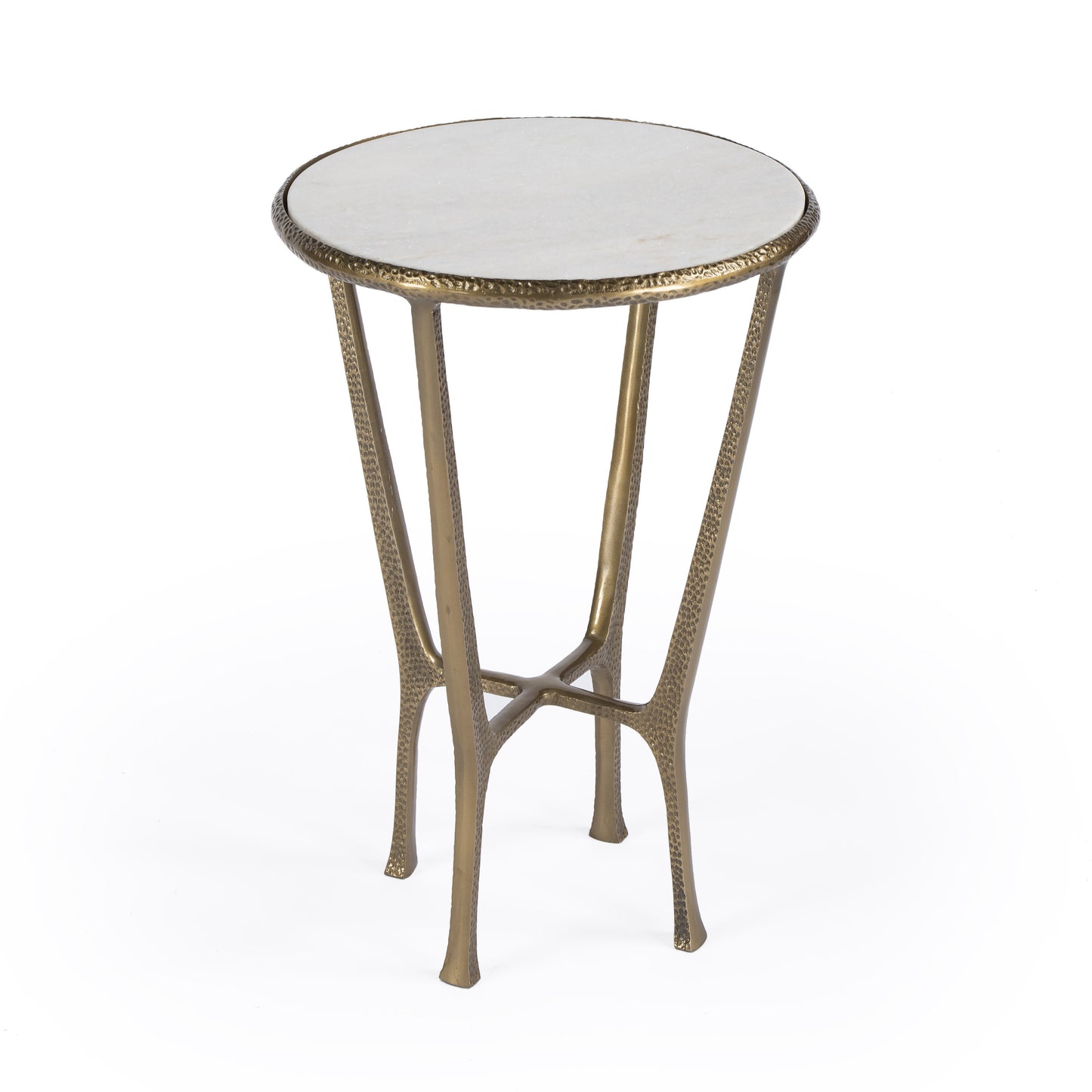 23" White and Gold Distressed Marble and Aluminum Round End Table-7