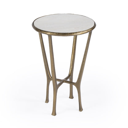 23" White and Gold Distressed Marble and Aluminum Round End Table-7