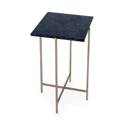 21" Green and Gold Marble and Iron Square End Table-0