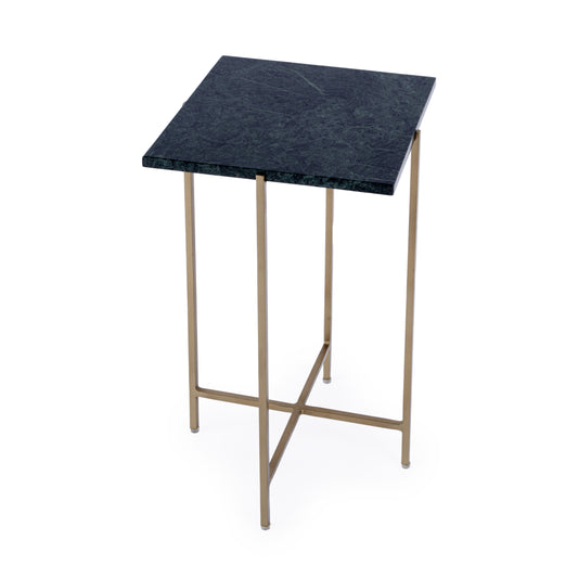 21" Green and Gold Marble and Iron Square End Table-0