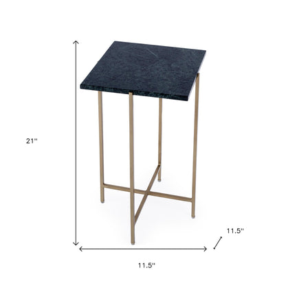 21" Green and Gold Marble and Iron Square End Table-8