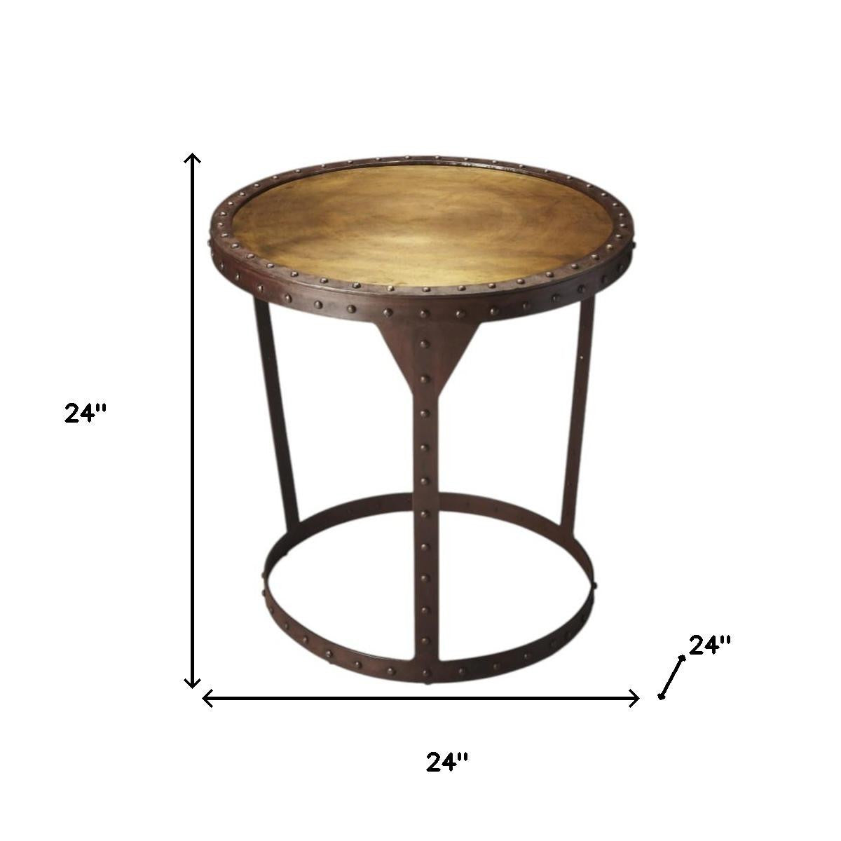 24" Copper and Bronze Metal Round Pedestal End Table-6