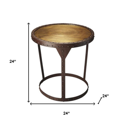 24" Copper and Bronze Metal Round Pedestal End Table-6