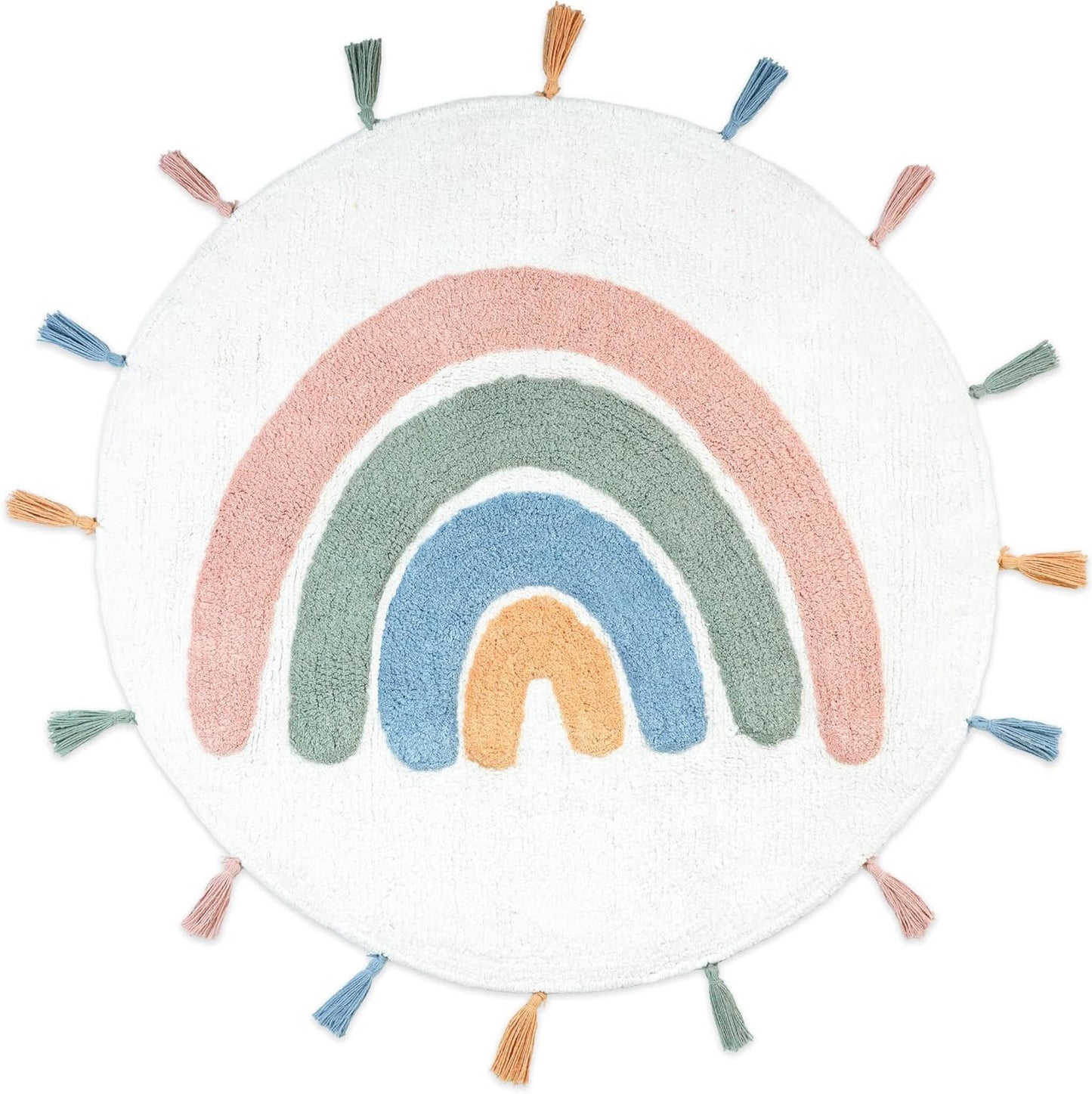 32" White Blue And Pink Cotton Rainbows Round Youthful Bath Rug-3