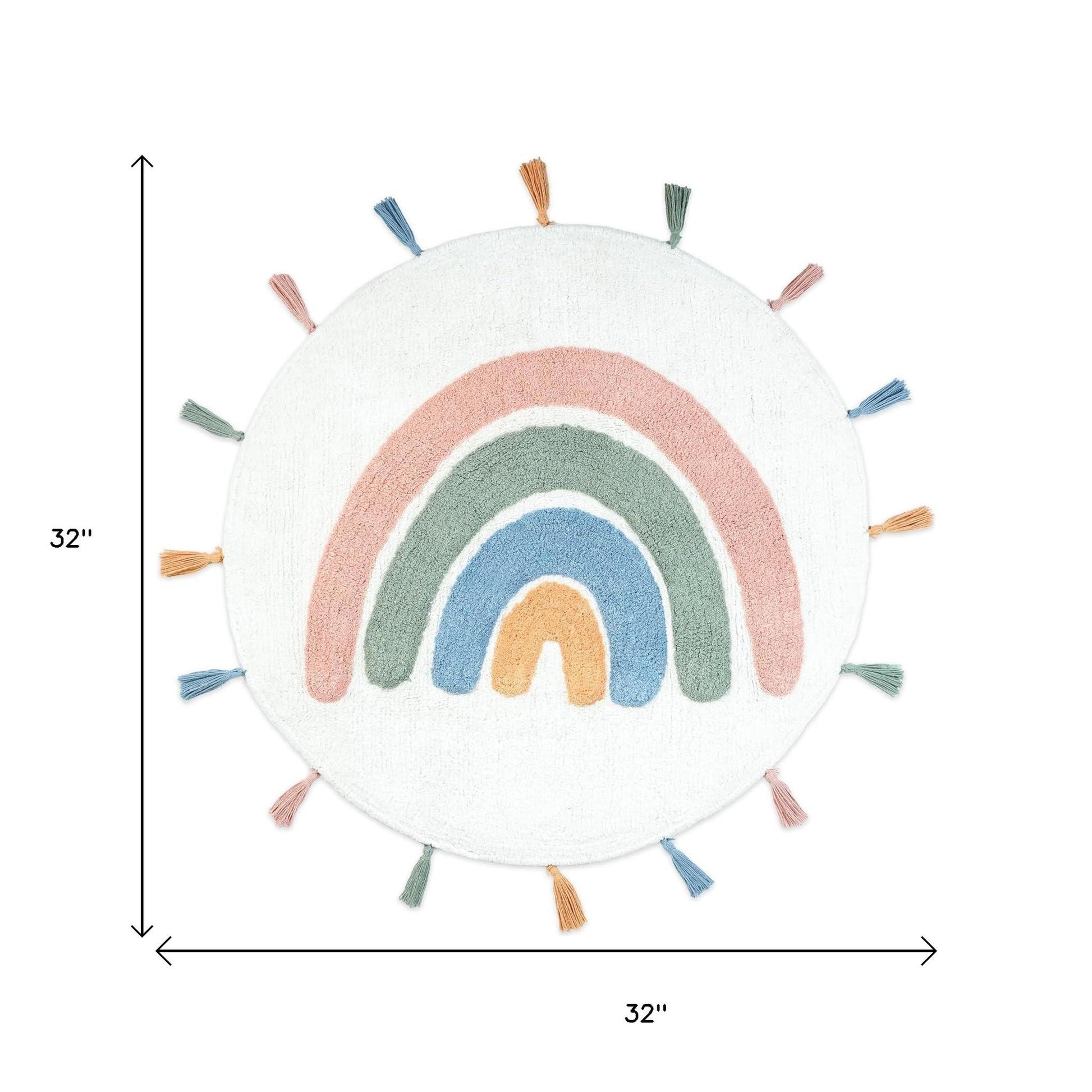 32" White Blue And Pink Cotton Rainbows Round Youthful Bath Rug-5