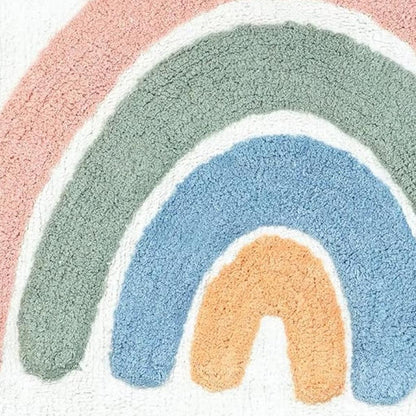 32" White Blue And Pink Cotton Rainbows Round Youthful Bath Rug-4