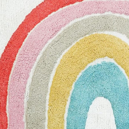 32" White Pink And Yellow Cotton Rainbows Round Youthful Bath Rug-4