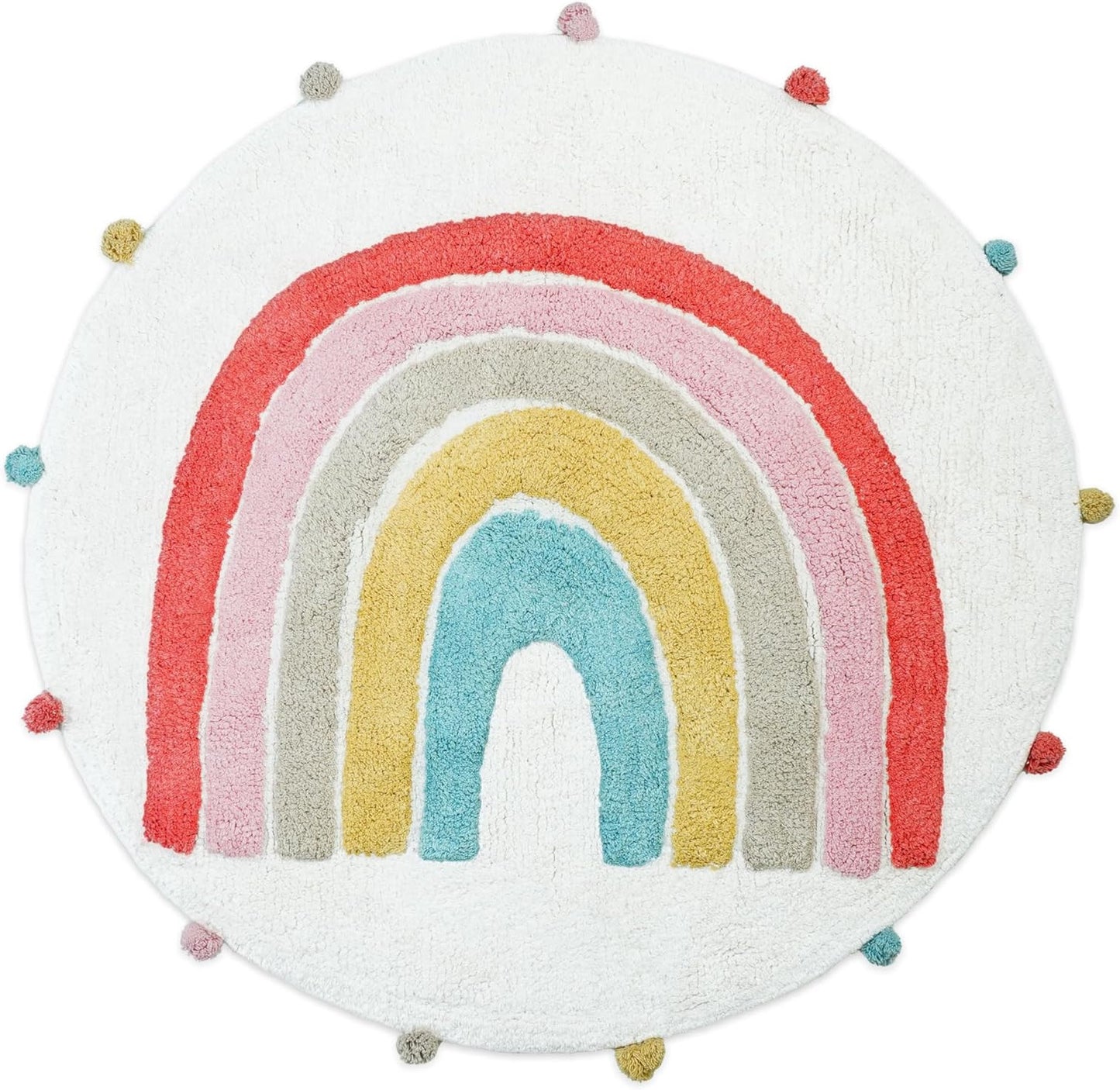 32" White Pink And Yellow Cotton Rainbows Round Youthful Bath Rug-2