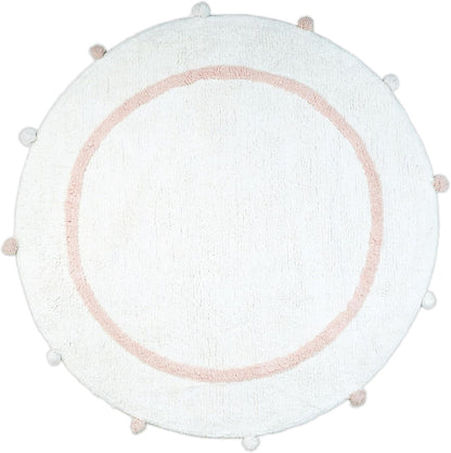 32" Light Pink And White Cotton Round Geometric Bath Rug-0