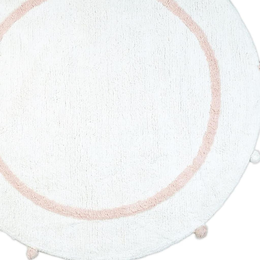 32" Light Pink And White Cotton Round Geometric Bath Rug-4