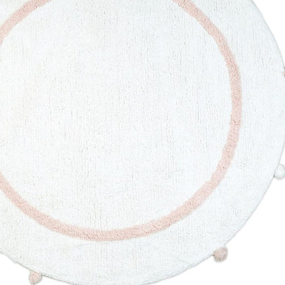 32" Light Pink And White Cotton Round Geometric Bath Rug-4