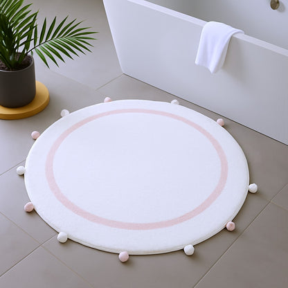 32" Light Pink And White Cotton Round Geometric Bath Rug-1