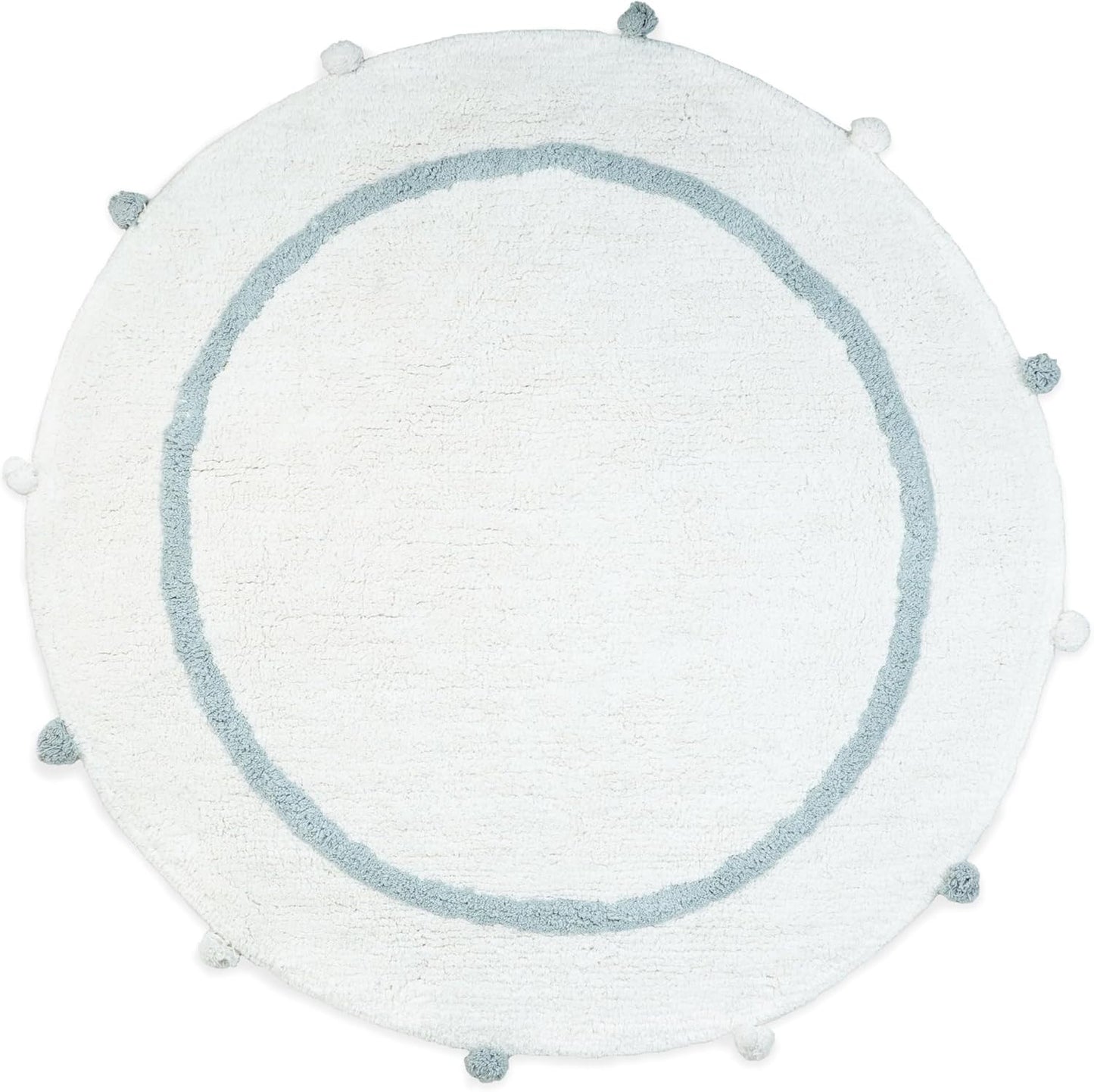 32" Baby Blue And White Cotton Round Geometric Bath Rug-0