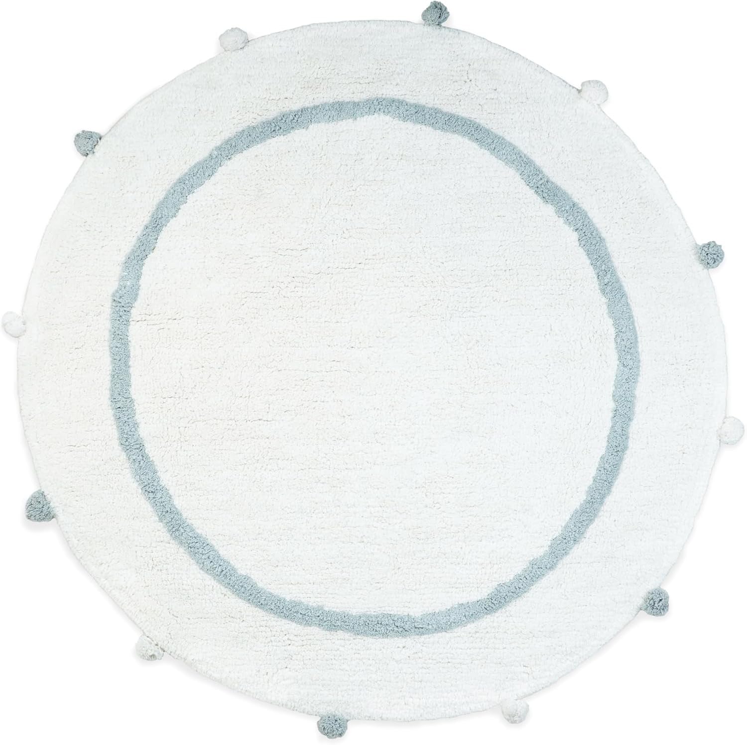 32" Baby Blue And White Cotton Round Geometric Bath Rug-0