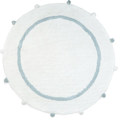 32" Baby Blue And White Cotton Round Geometric Bath Rug-0