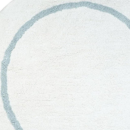 32" Baby Blue And White Cotton Round Geometric Bath Rug-2