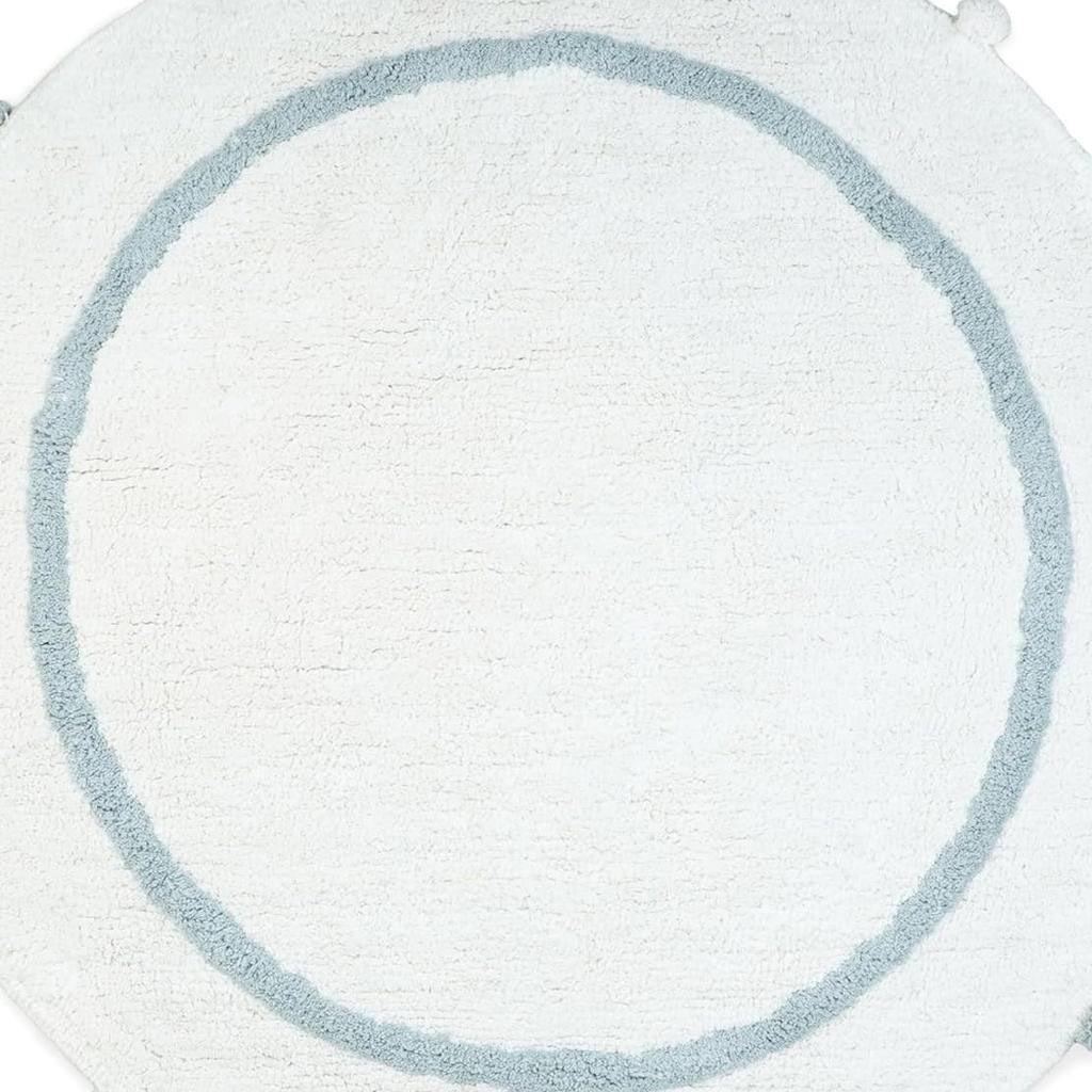 32" Baby Blue And White Cotton Round Geometric Bath Rug-3