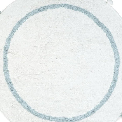 32" Baby Blue And White Cotton Round Geometric Bath Rug-3
