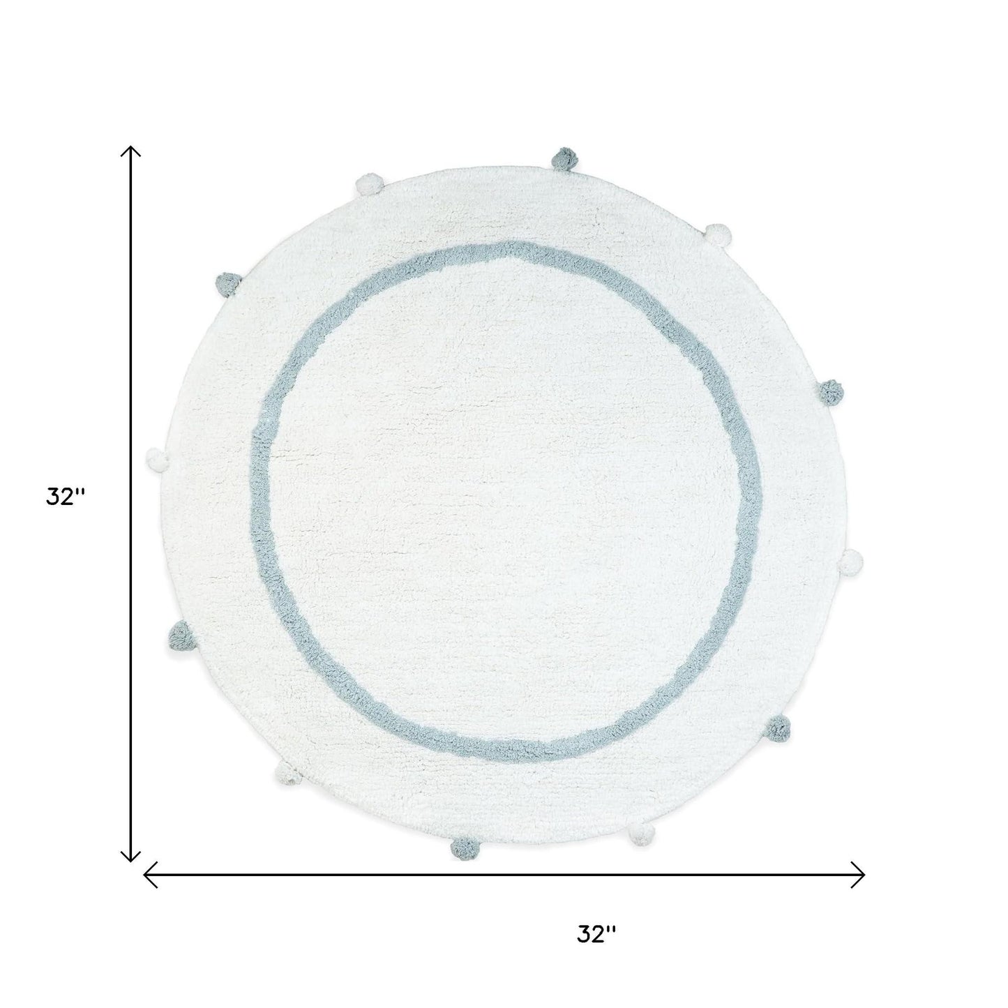 32" Baby Blue And White Cotton Round Geometric Bath Rug-4