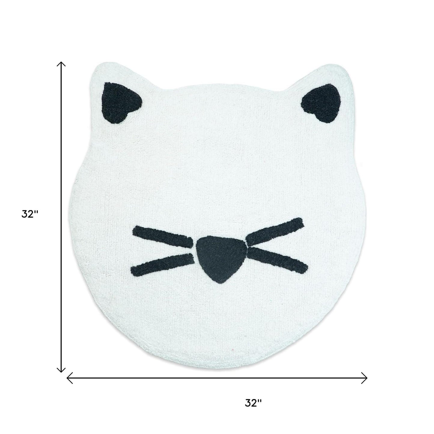 32" Black And White Cotton Cat Shaped Youthful Bath Rug-5