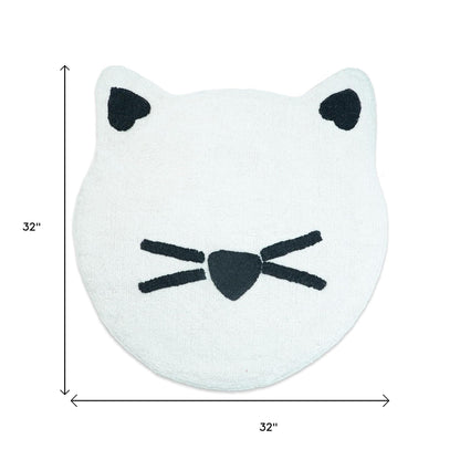 32" Black And White Cotton Cat Shaped Youthful Bath Rug-5