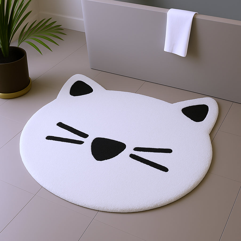 32" Black And White Cotton Cat Shaped Youthful Bath Rug-1