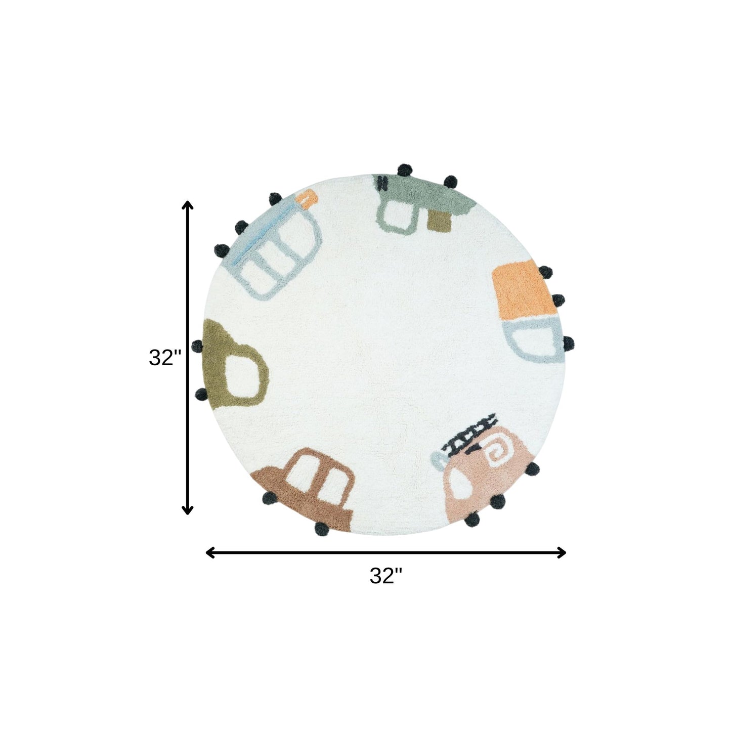 32" Blue Green And White Cotton Cars Round Youthful Bath Rug-5