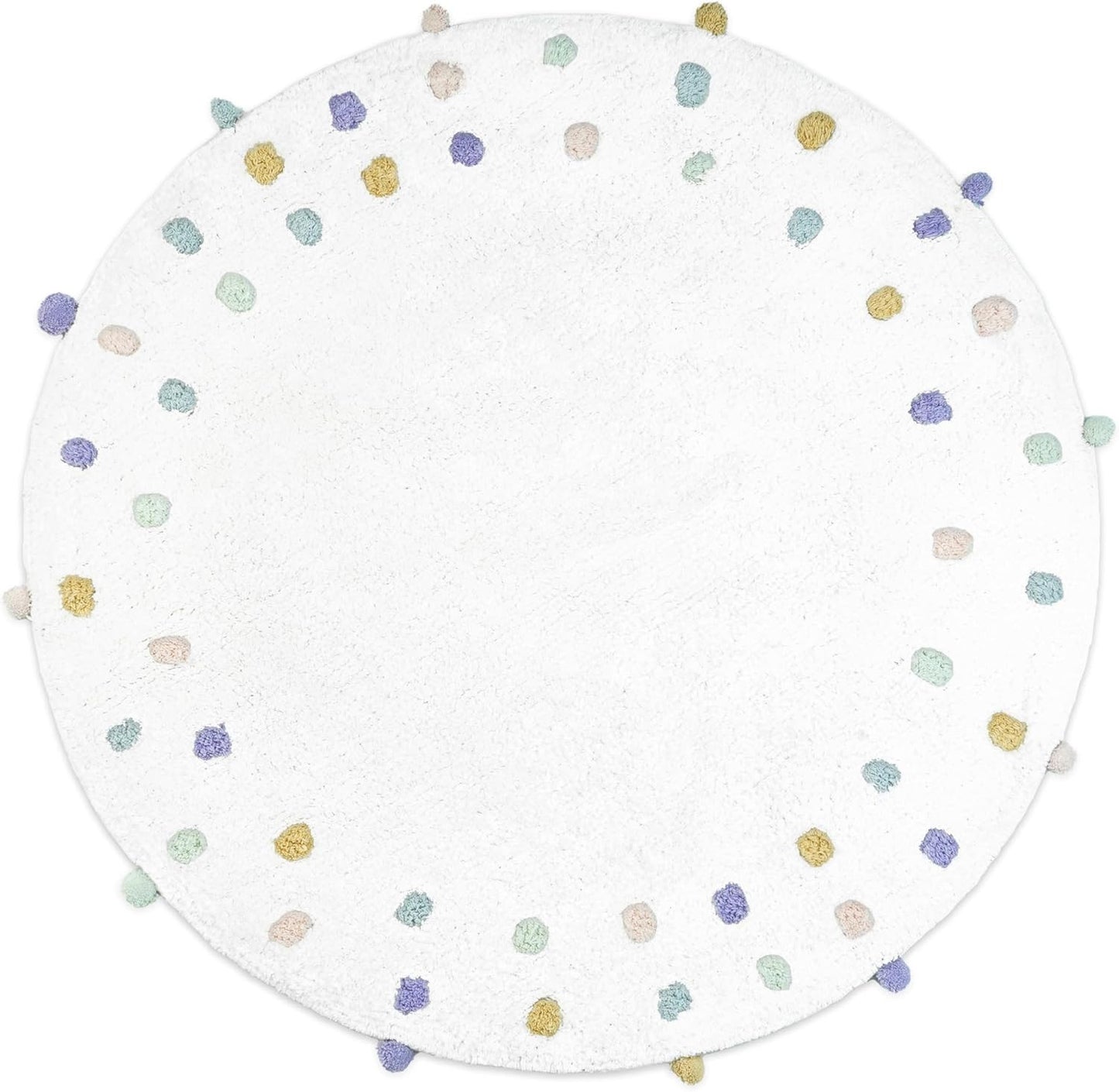 32" Green Purple And White Cotton Round Polka Dots Bath Rug-0