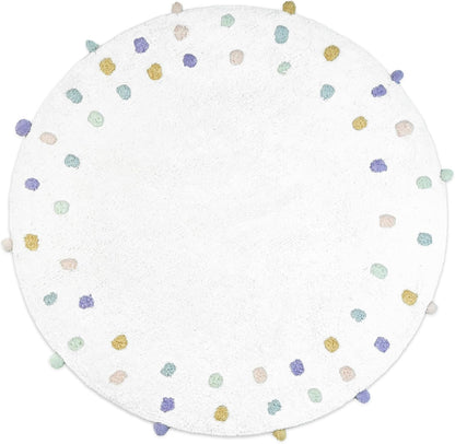 32" Green Purple And White Cotton Round Polka Dots Bath Rug-0