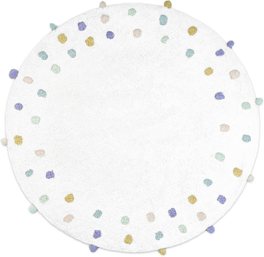 32" Green Purple And White Cotton Round Polka Dots Bath Rug-0