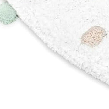 32" Green Purple And White Cotton Round Polka Dots Bath Rug-3